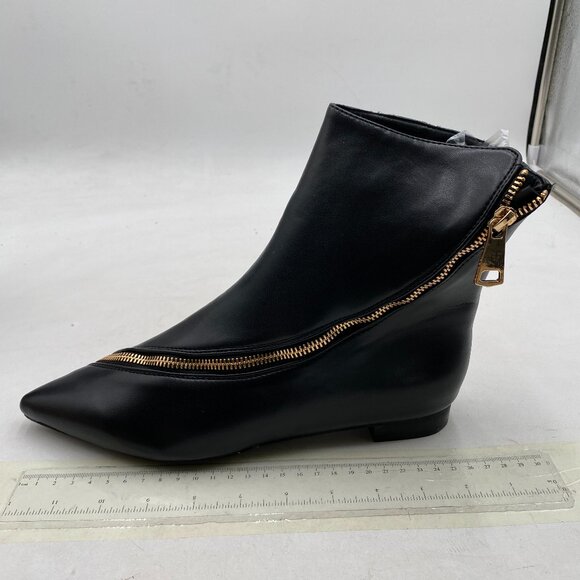 Black Women Comfy Western Flat Ankle Boots Low Heel Pointed Toe Side Zipper Boot - Picture 1 of 7